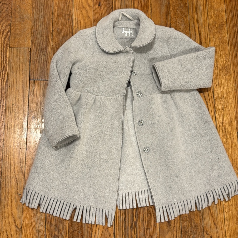 il Gufo baby toddler fringed wool blend light coat peacoat fog gray 36m